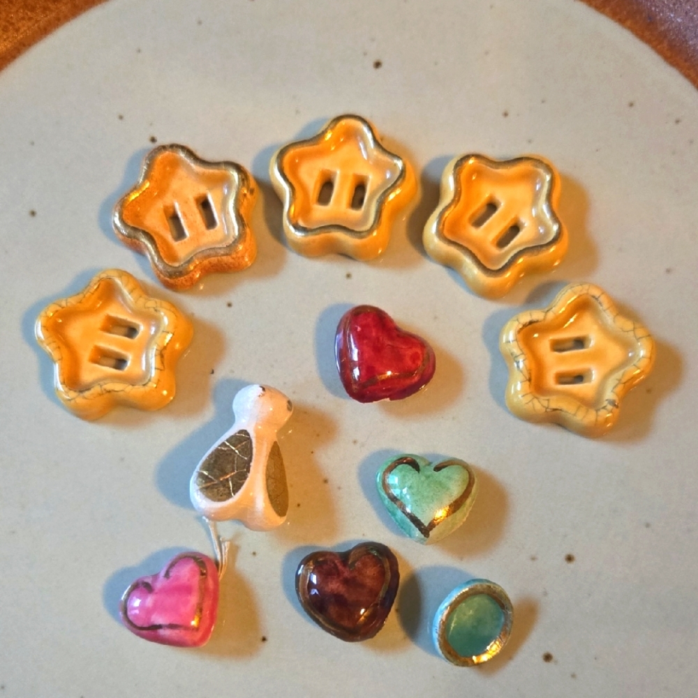 *RARE* Colorful Ceramic Buttons Stars And Hearts